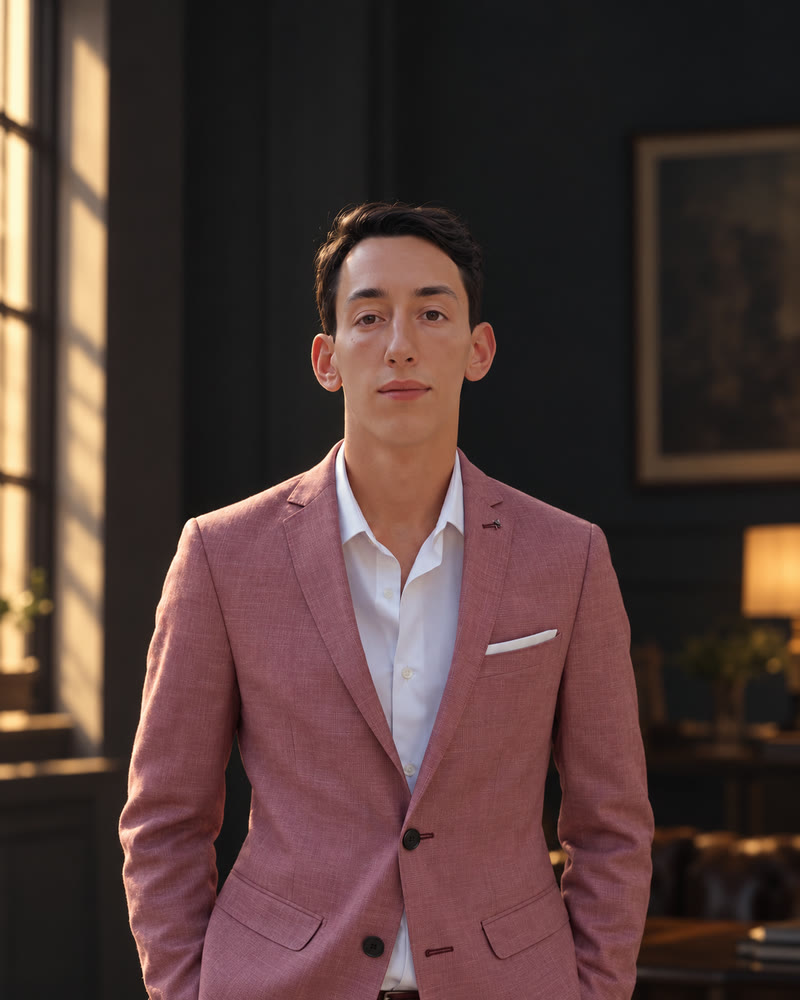 Eduardo Almeida in a pink blazer
